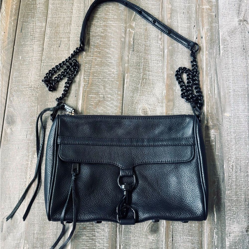 Rebecca Minkoff Black Chain Strap Studded Leather Crossbody Purse Bag